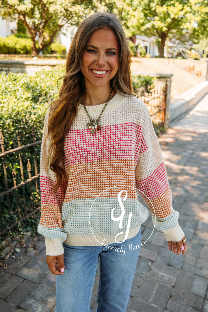 Pop Of Color Sweater- Oatmeal  Combo