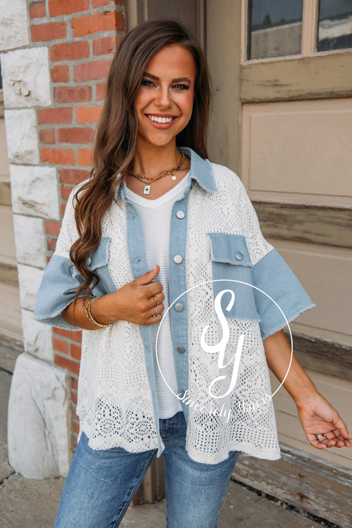 Fall Latte Jacket-Denim/Ivory