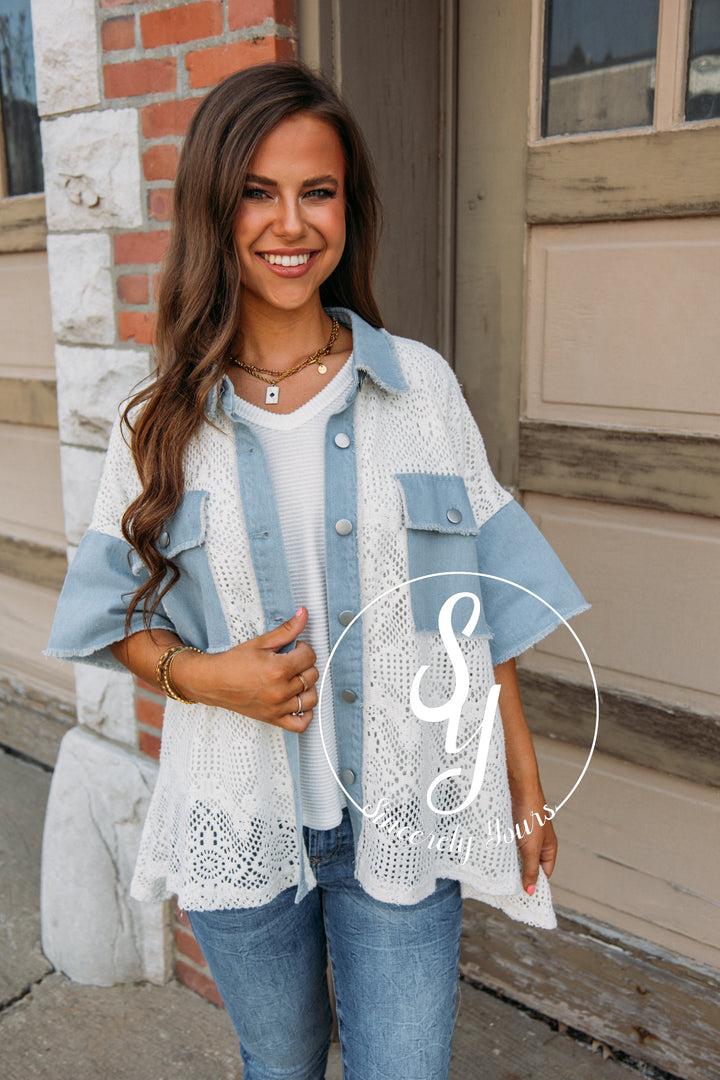 Fall Latte Jacket-Denim/Ivory