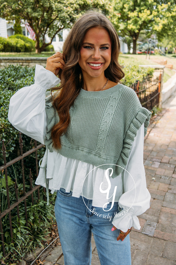 Two Is Better Than One Blouse- Sage