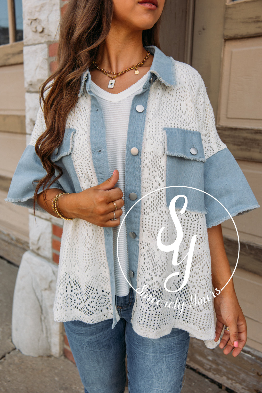 Fall Latte Jacket-Denim/Ivory