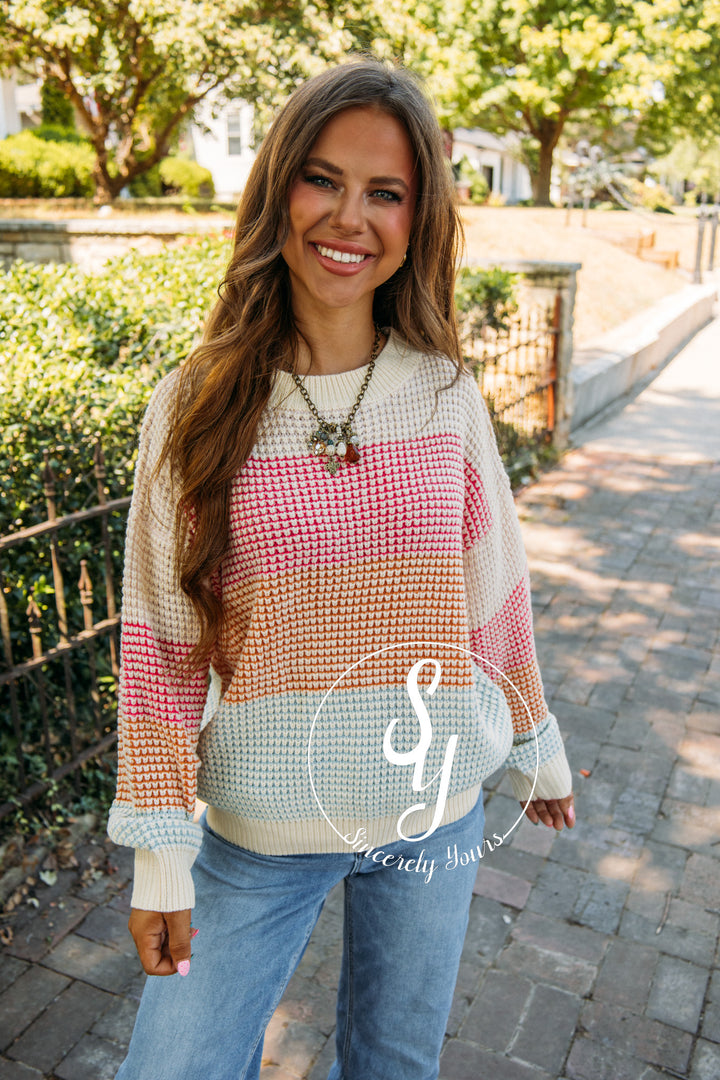 Pop Of Color Sweater- Oatmeal  Combo