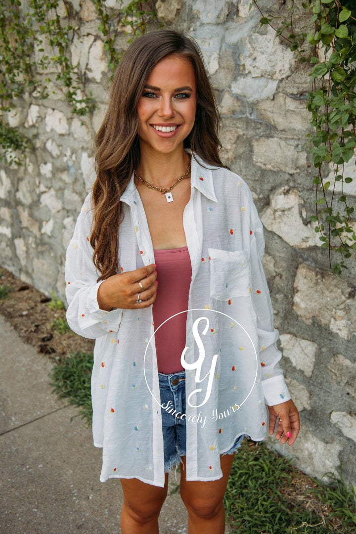 Fruity Button Up- Cream