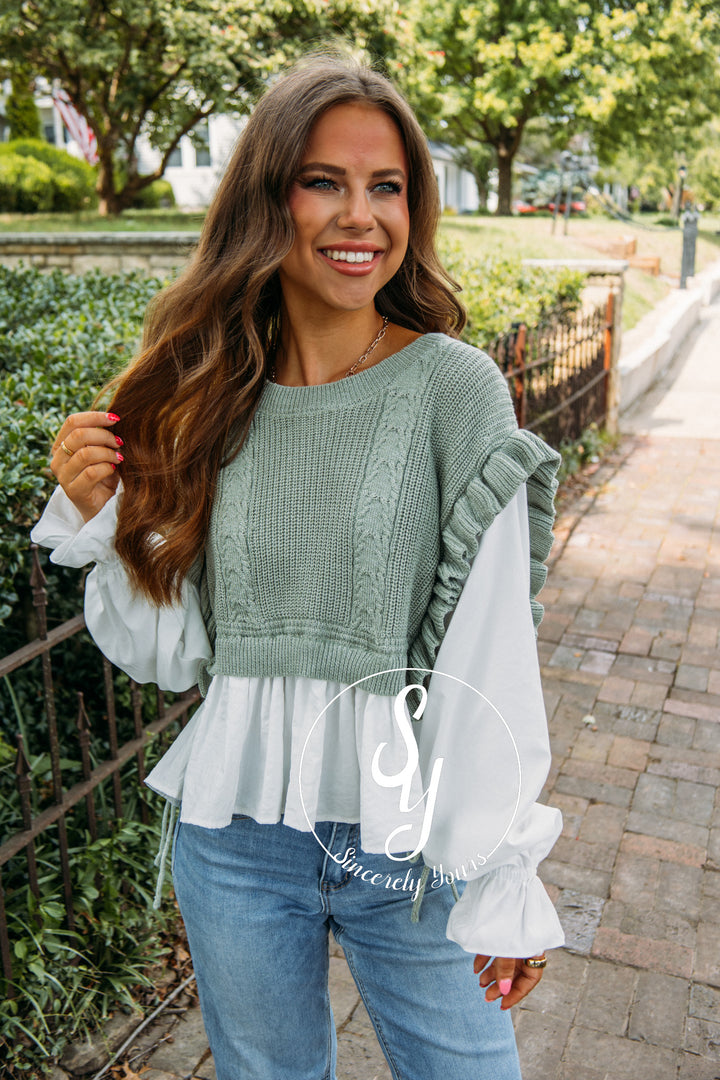 Two Is Better Than One Blouse- Sage