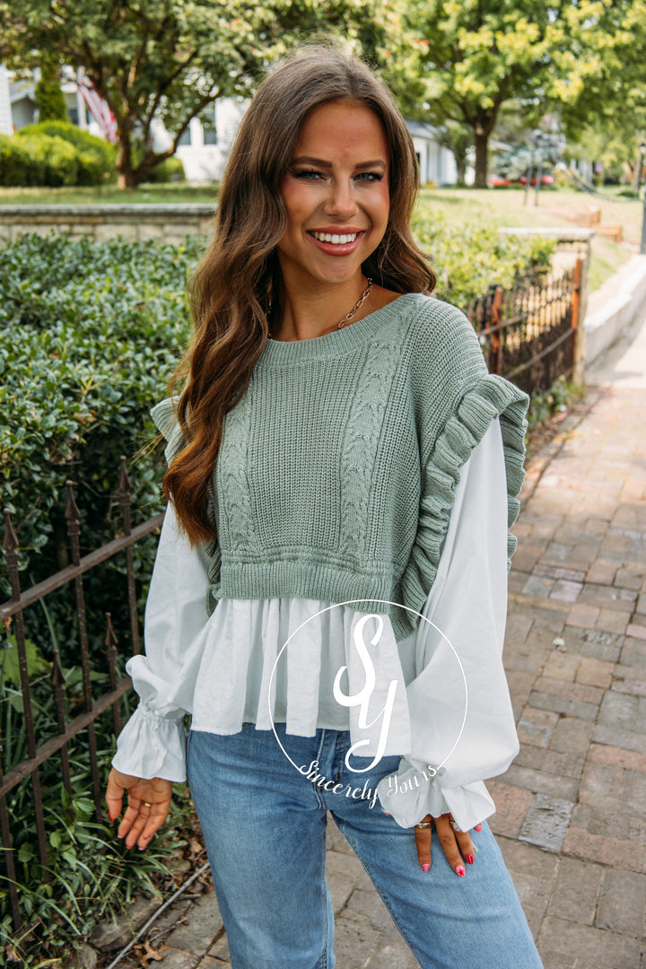 Two Is Better Than One Blouse- Sage