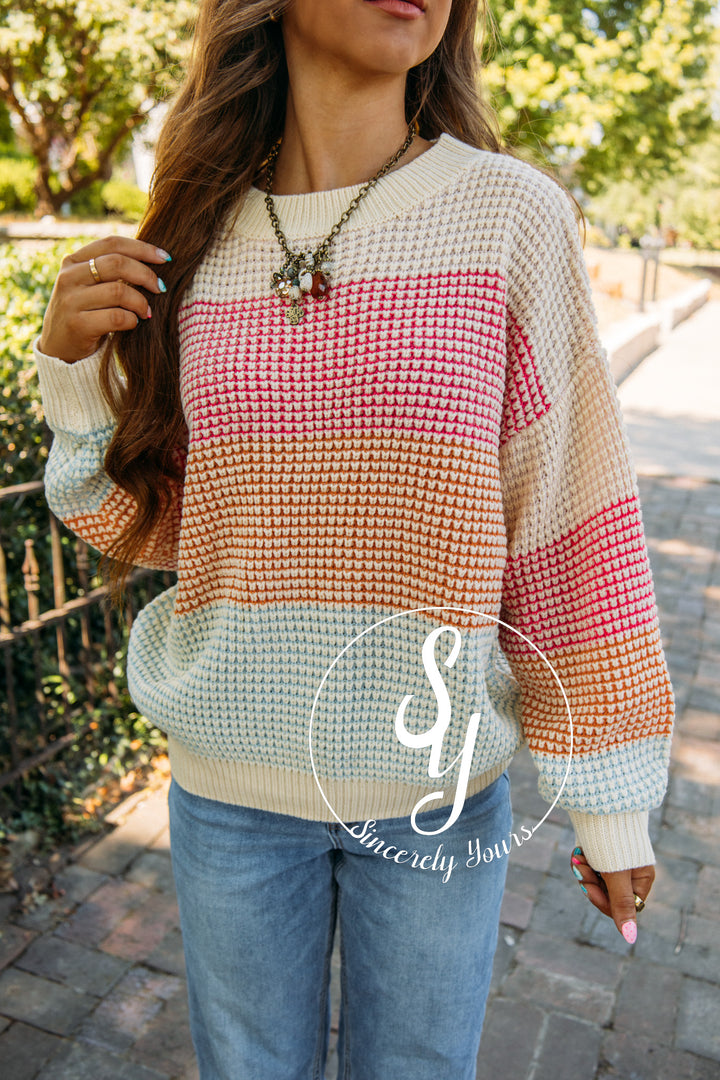 Pop Of Color Sweater- Oatmeal  Combo