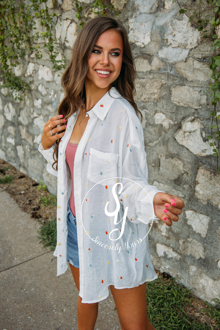 Fruity Button Up- Cream