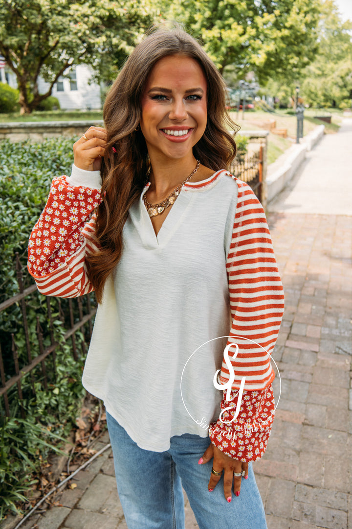 Floral Estate Stripe Top- Cream