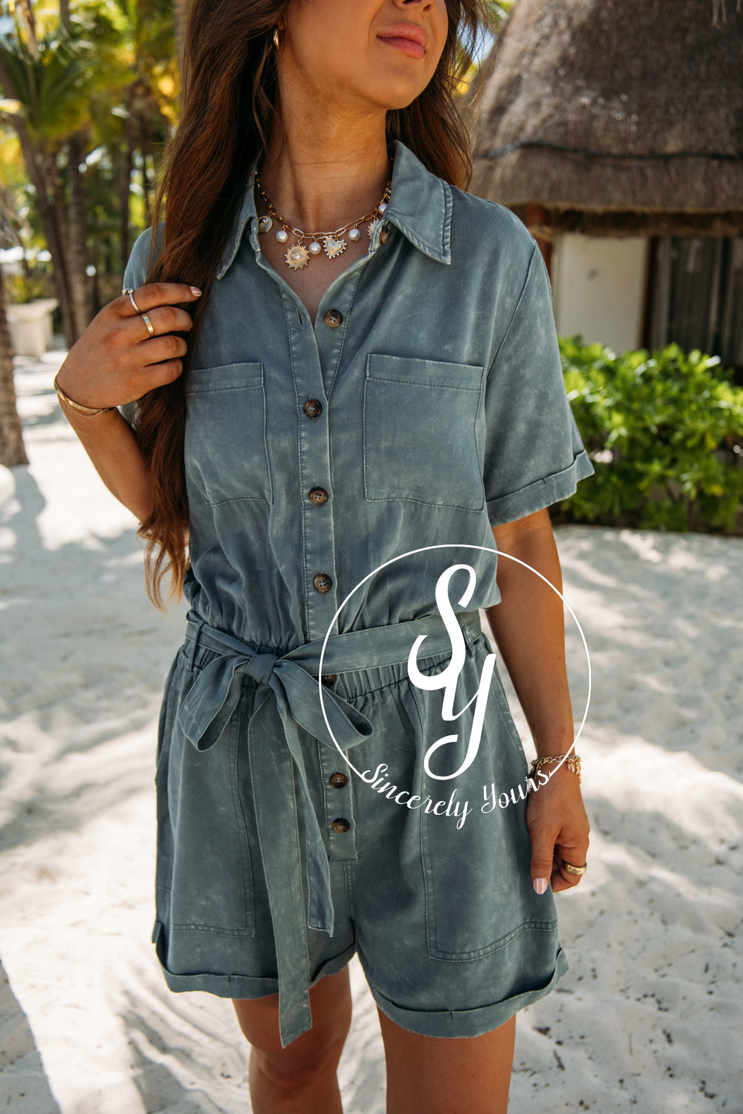 Claire Romper - Sage Green Sincerely Yours Claire Romper - Sage Green Sincerely Yours