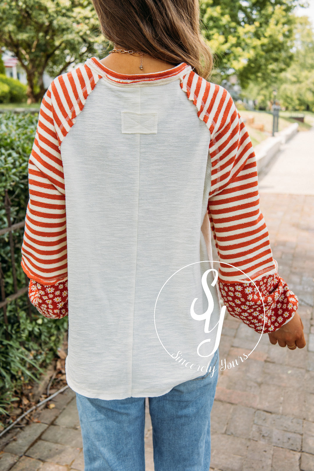 Floral Estate Stripe Top- Cream