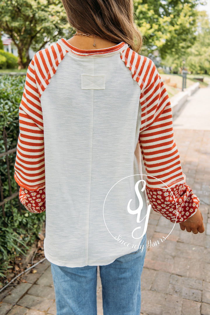 Floral Estate Stripe Top- Cream