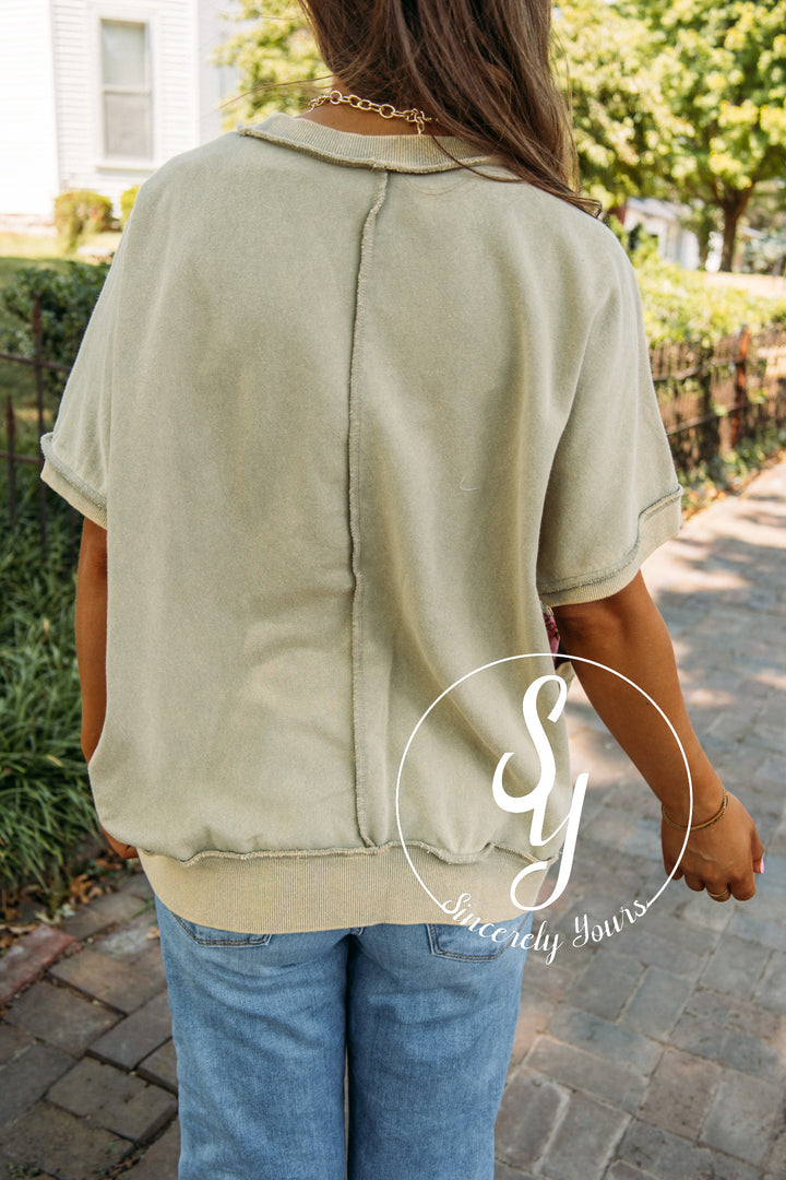 Floral Patch Top- Faded Olive