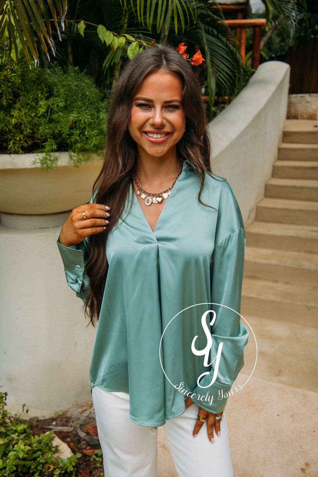 Spring Petal Blouse - Sage Green