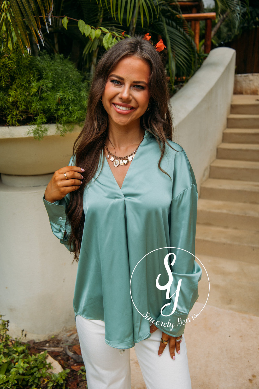 Spring Petal Blouse - Sage Green