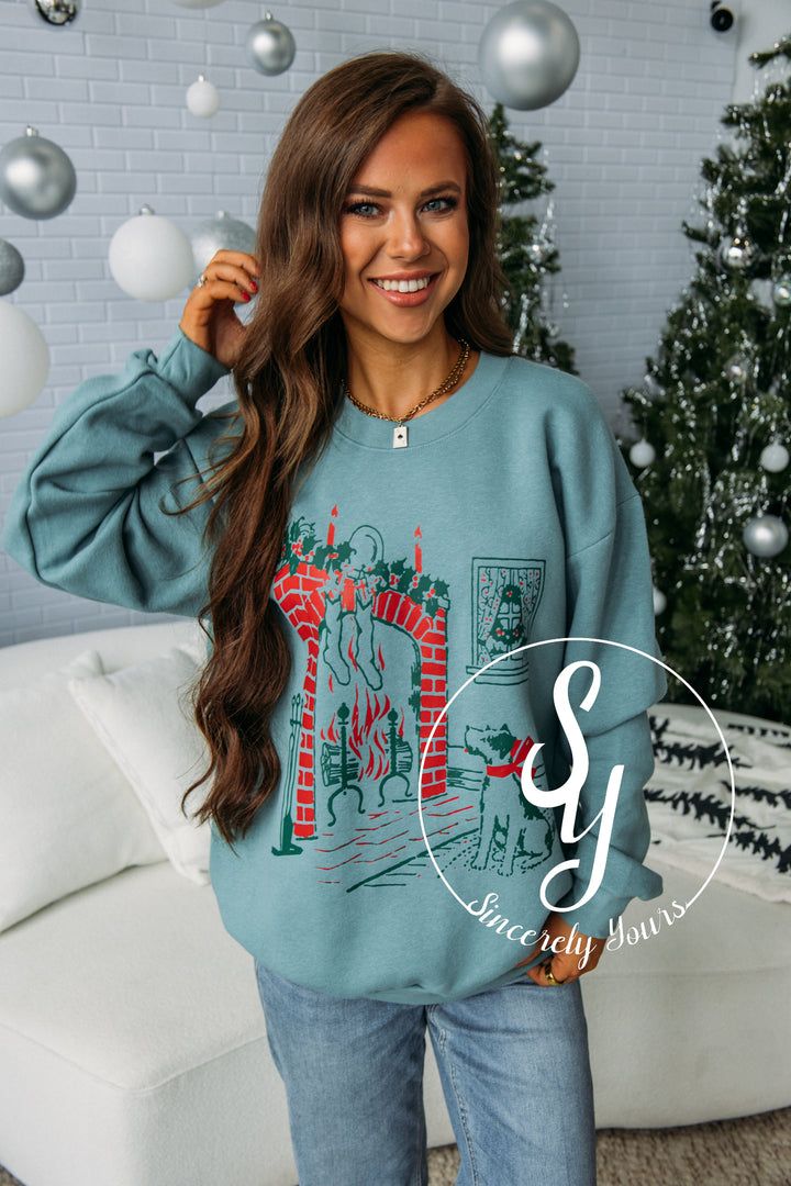 By the Fire Crewneck - Arctic Green