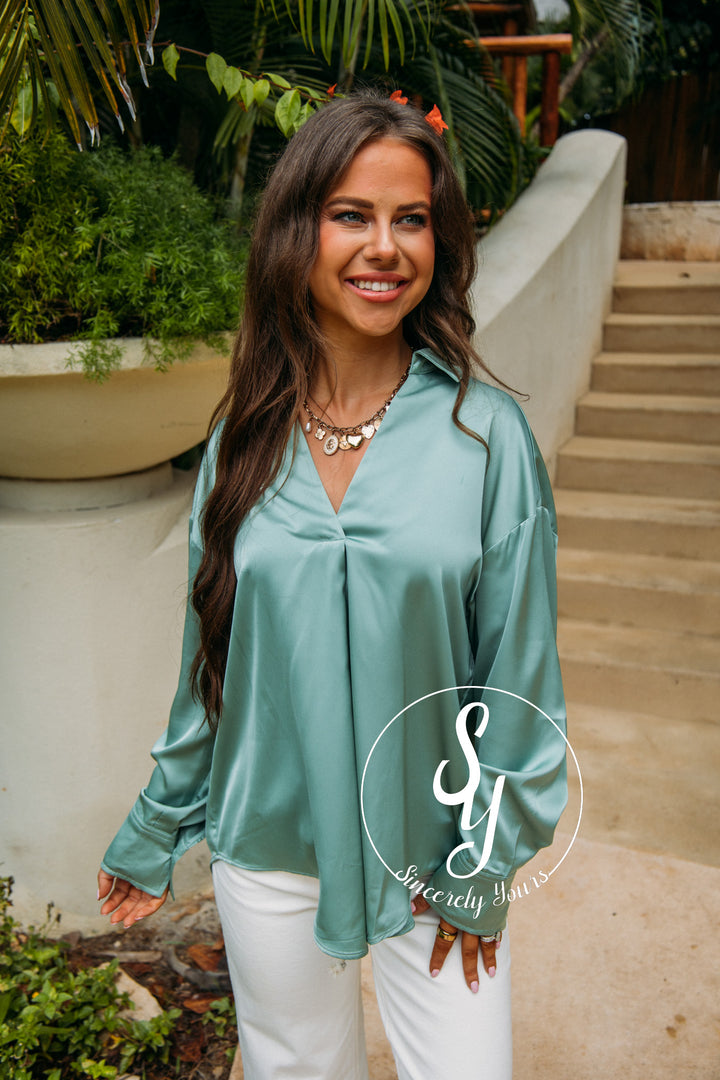 Spring Petal Blouse - Sage Green