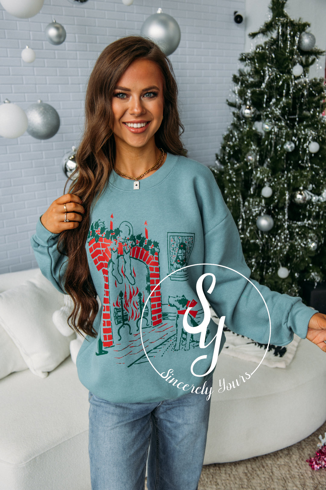 By the Fire Crewneck - Arctic Green