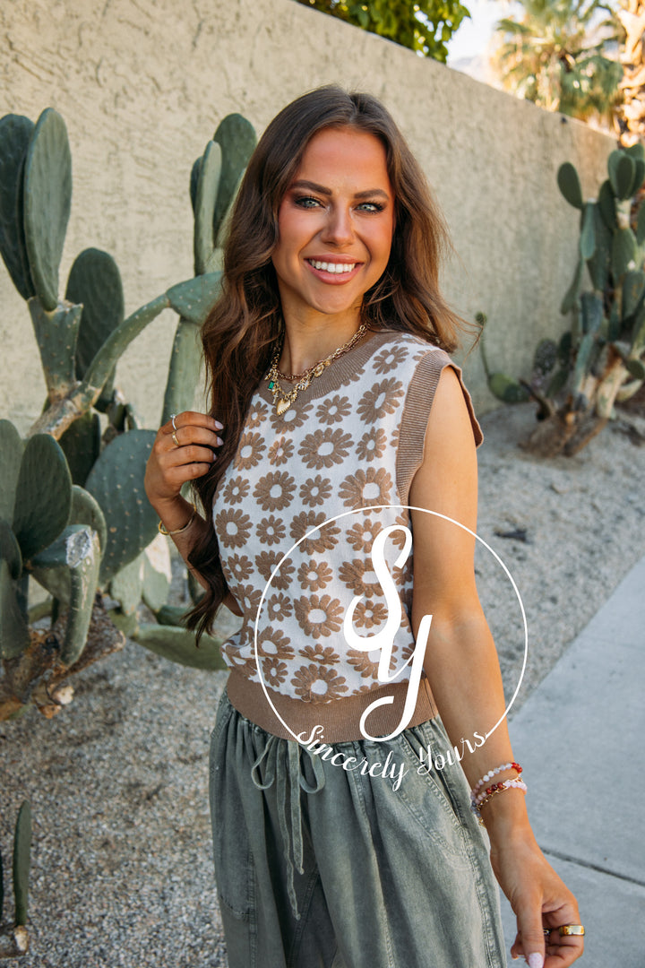 Flower Power Top- Mocha