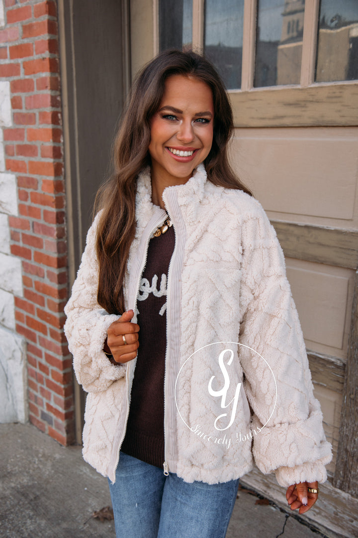 Avery Fuzzy Jacket-Ecru