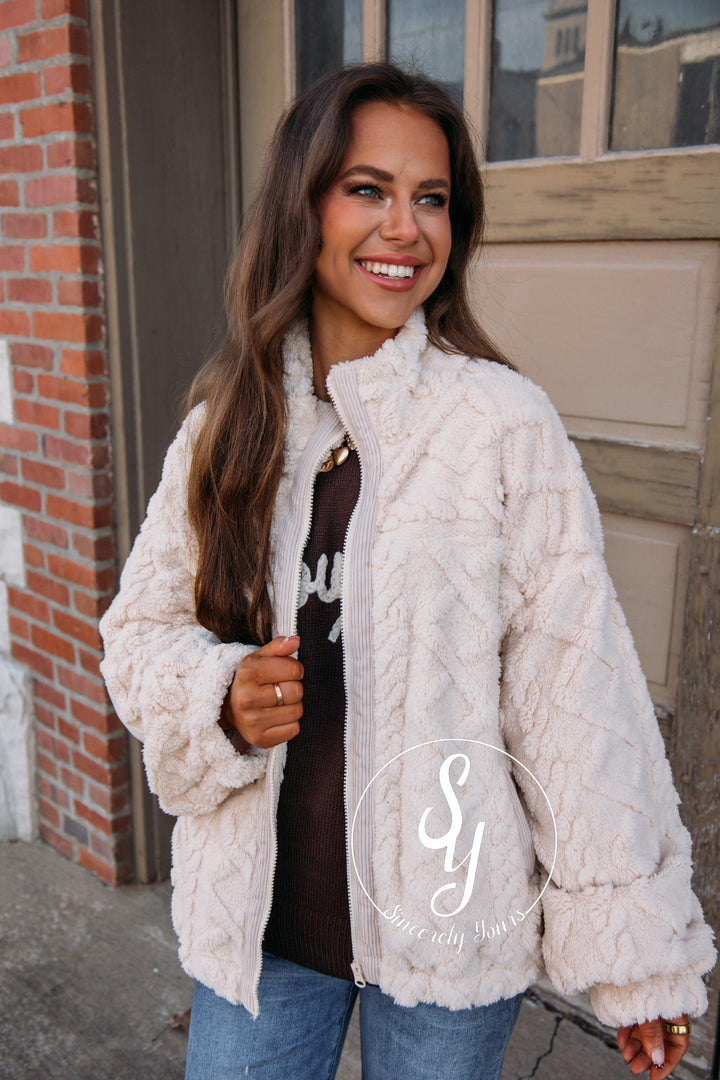 Avery Fuzzy Jacket-Ecru