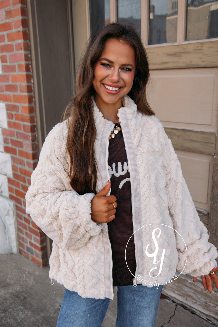 Avery Fuzzy Jacket-Ecru