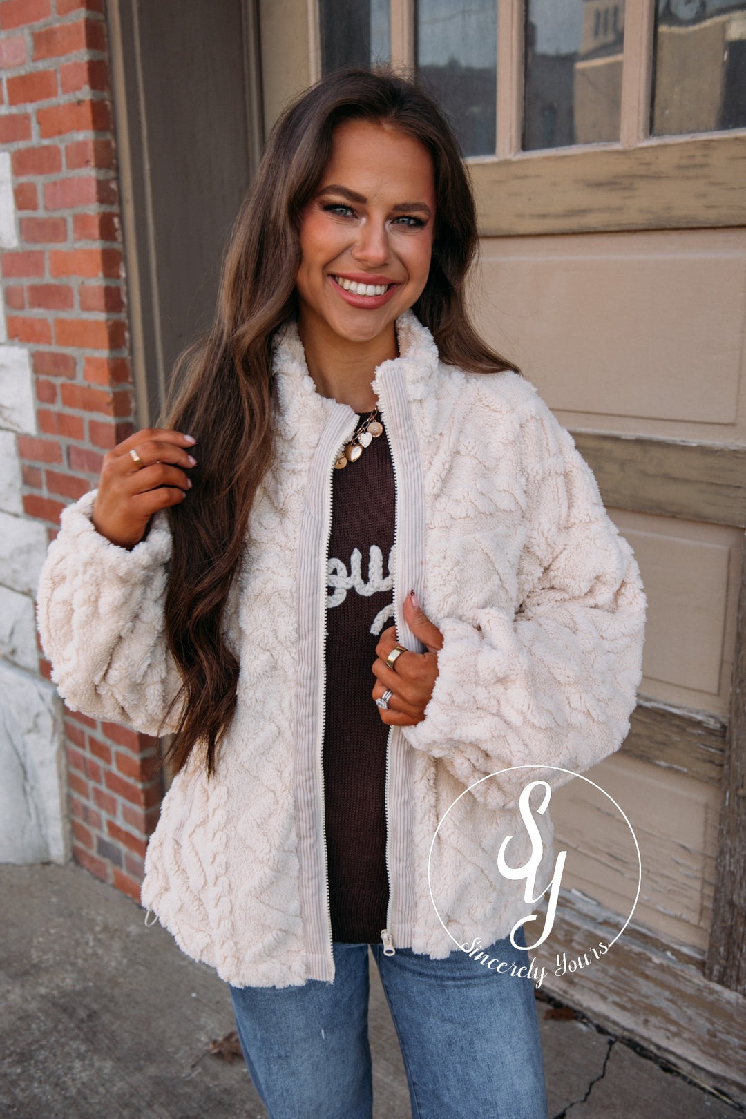 Avery Fuzzy Jacket-Ecru