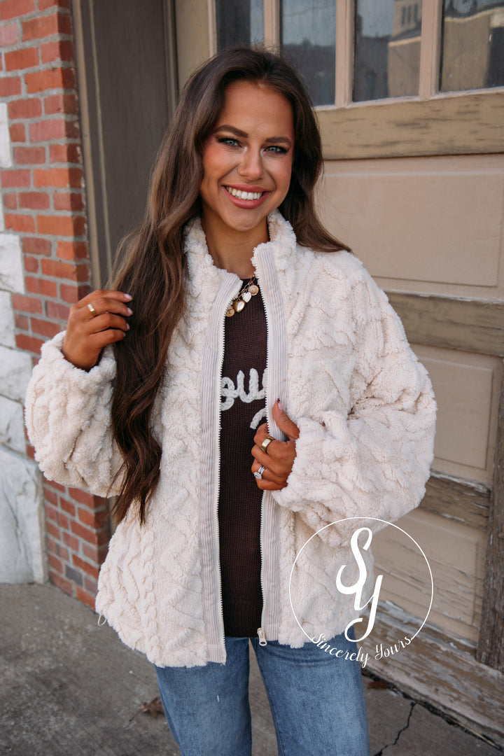 Avery Fuzzy Jacket-Ecru