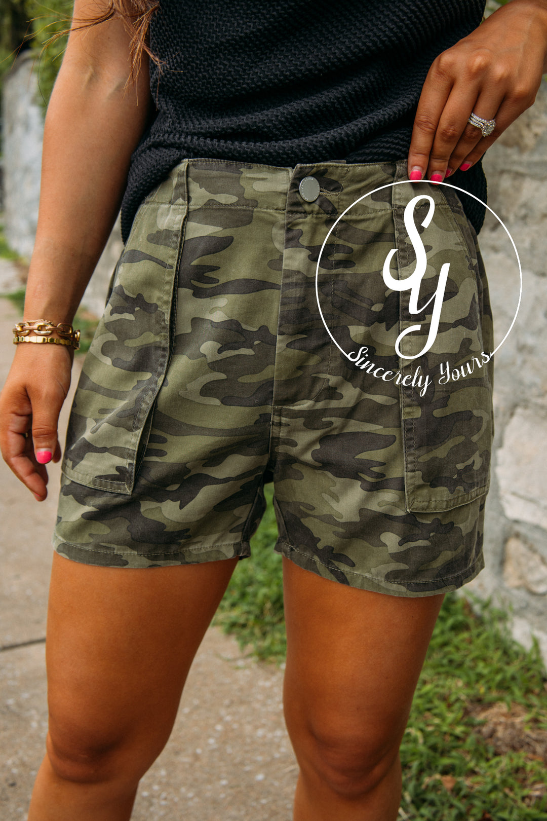 Dear John: Sandy High Rise Utility Shorts -Hunter Camo