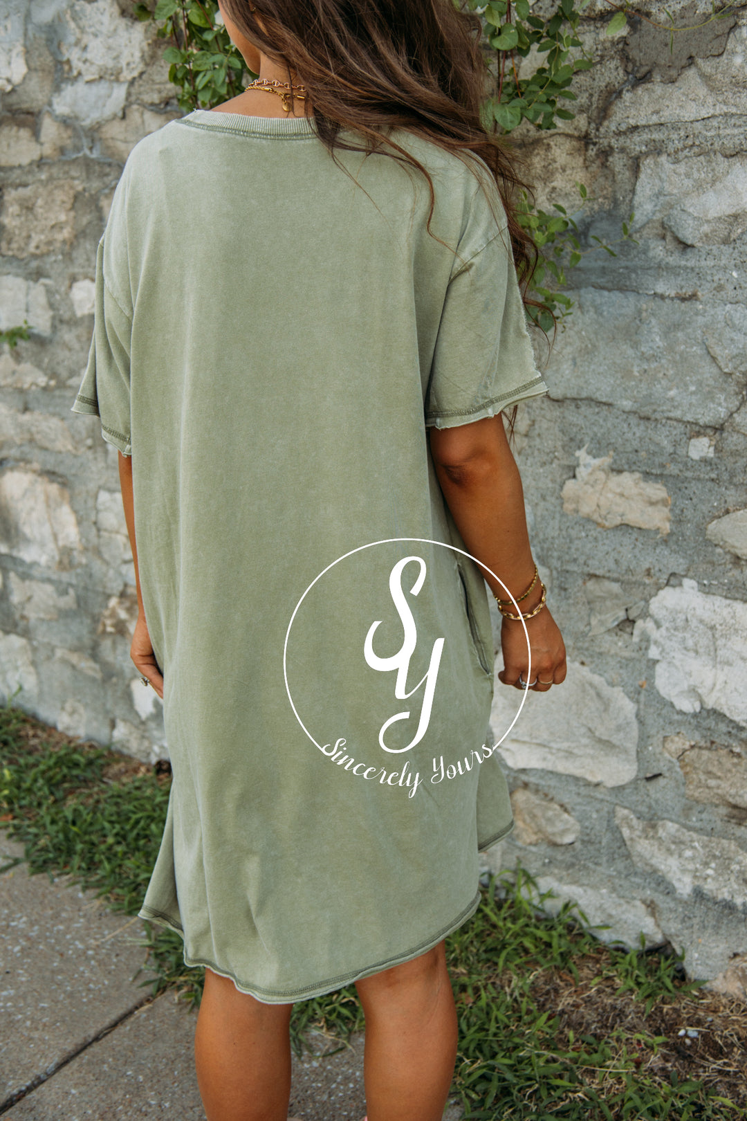 Spreading Peace Vibes Dress- Faded Olive