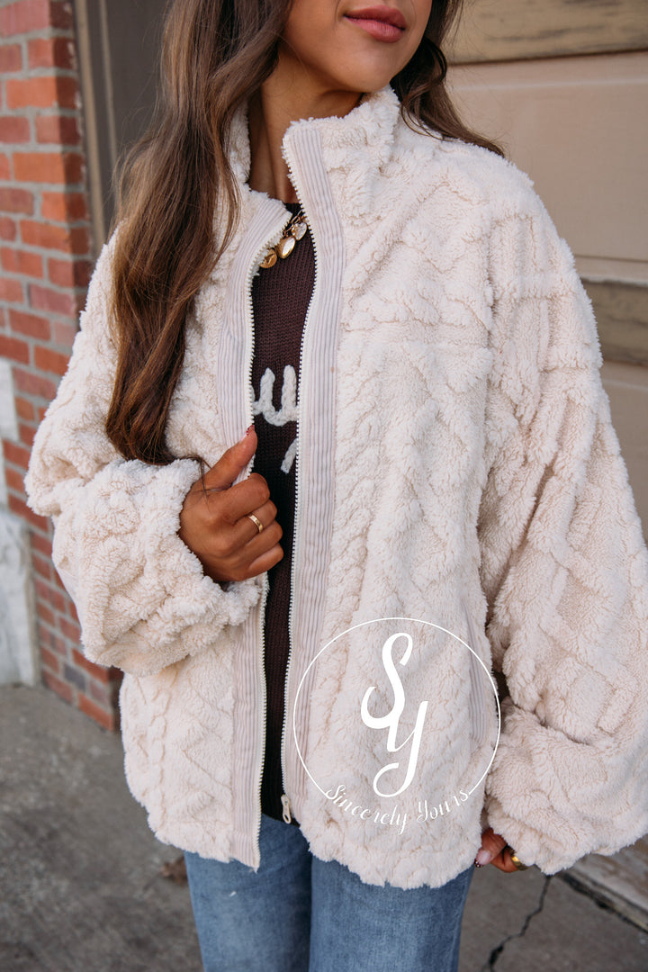 Avery Fuzzy Jacket-Ecru