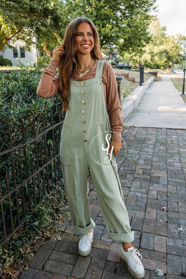 Falling For You Jumpsuit- Washed Sage