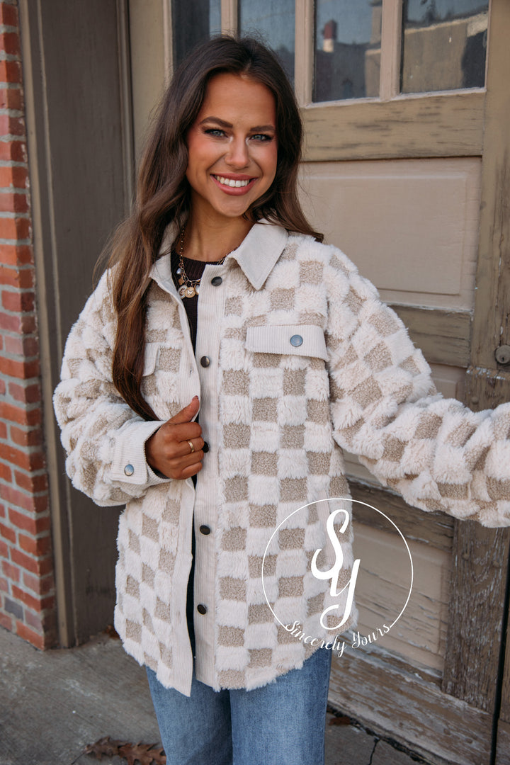 Sweet Checkered Jacket-Cream