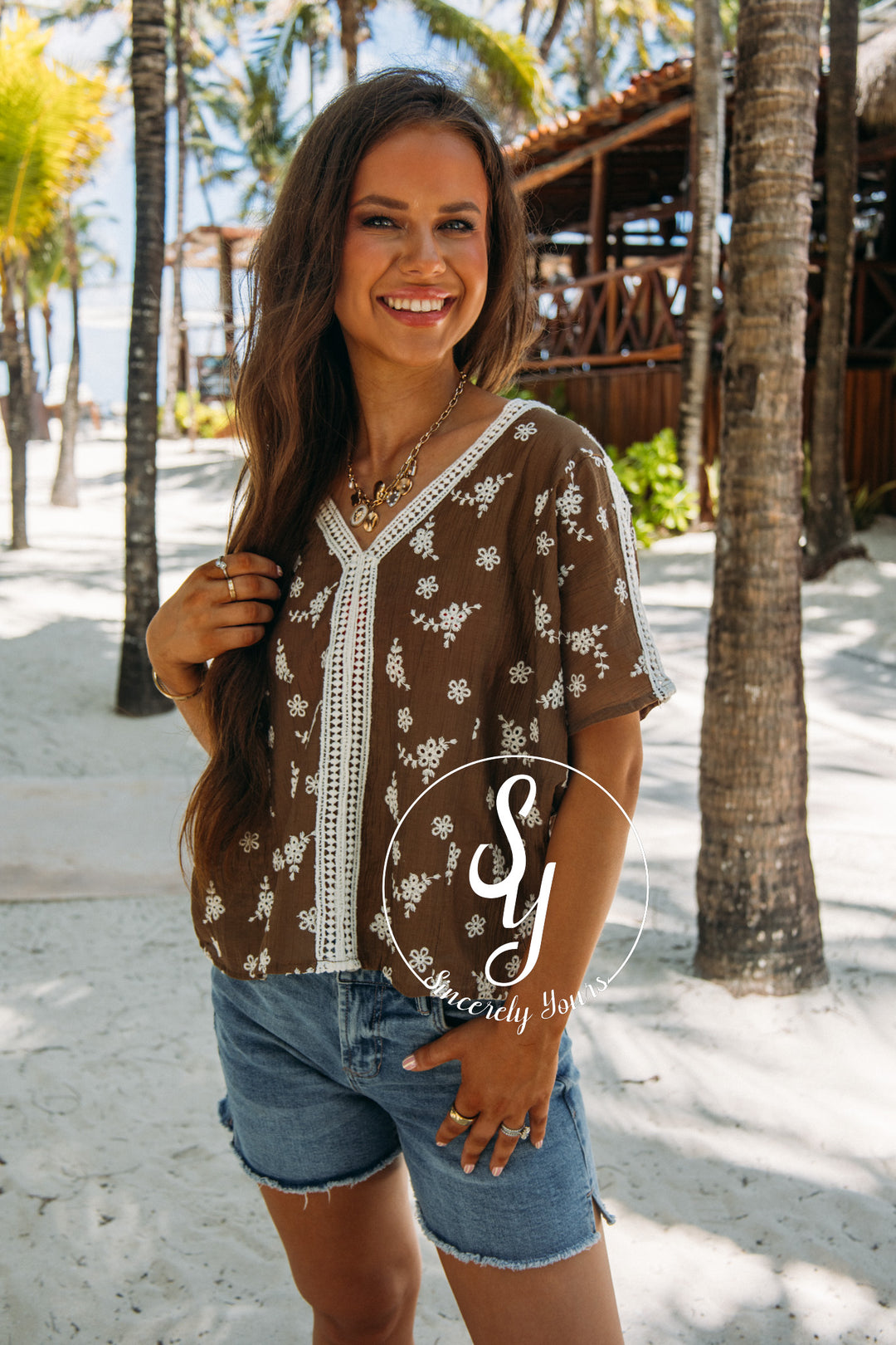 Flower Feels Top- Brown