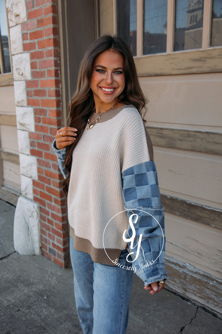 Denim Checkers Sweater - Cream Multi