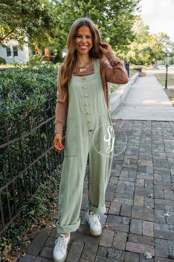 Falling For You Jumpsuit- Washed Sage
