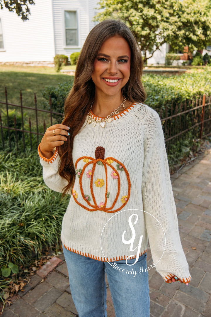 Pumpkin Flower Sweater- Ivory