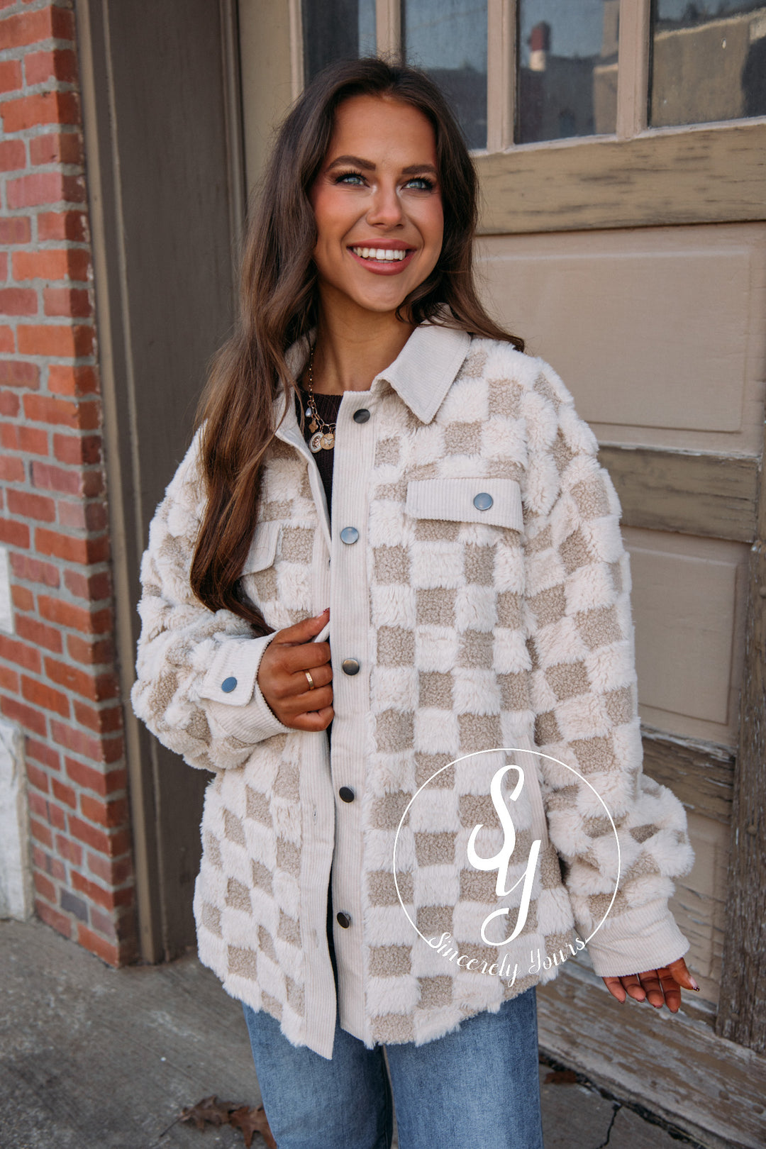 Sweet Checkered Jacket-Cream