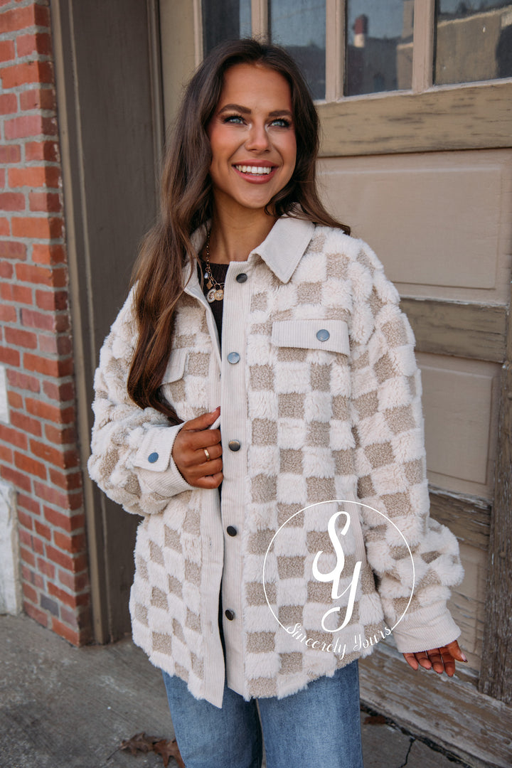 Sweet Checkered Jacket-Cream