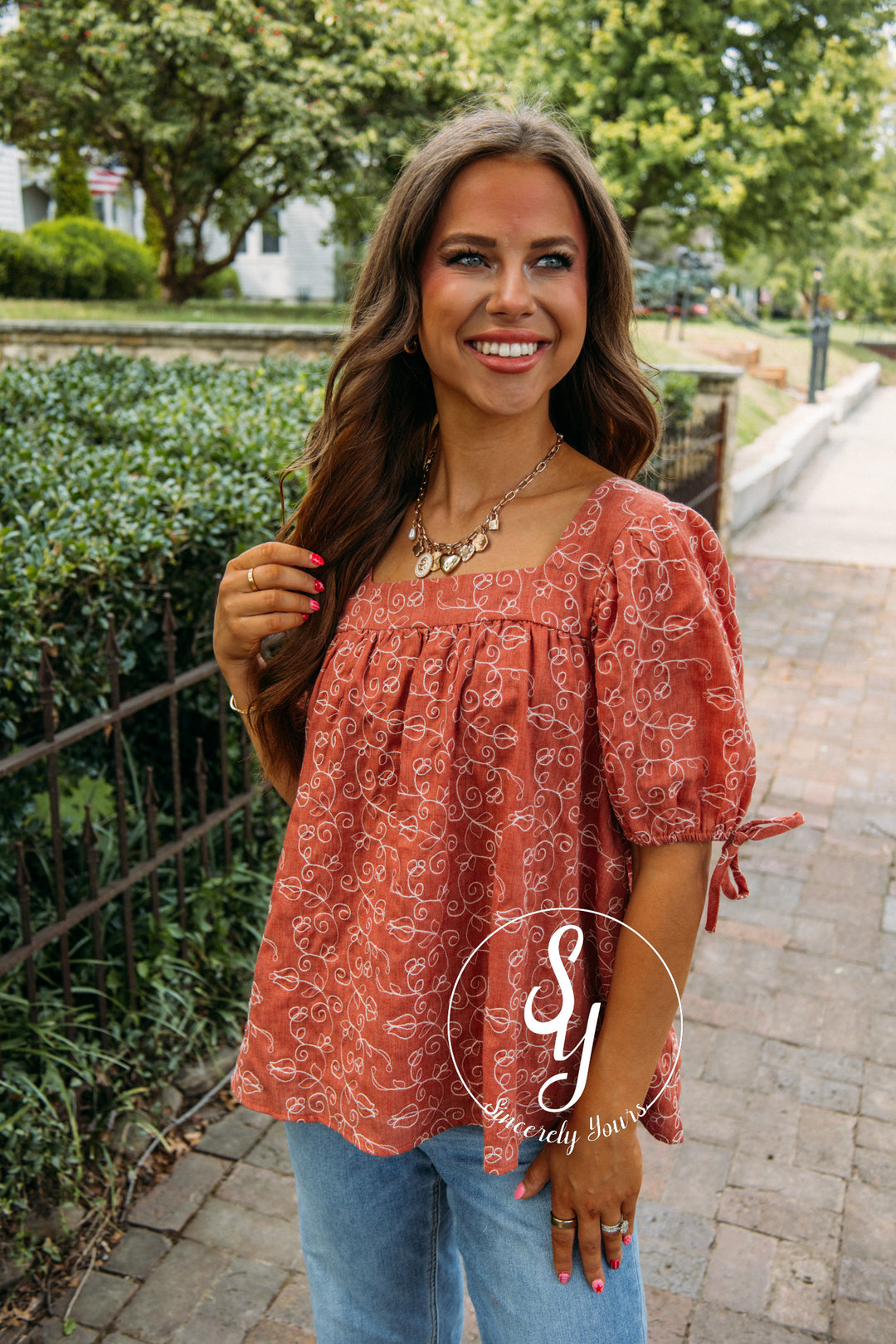 Dreamy Floral Blouse- Rust