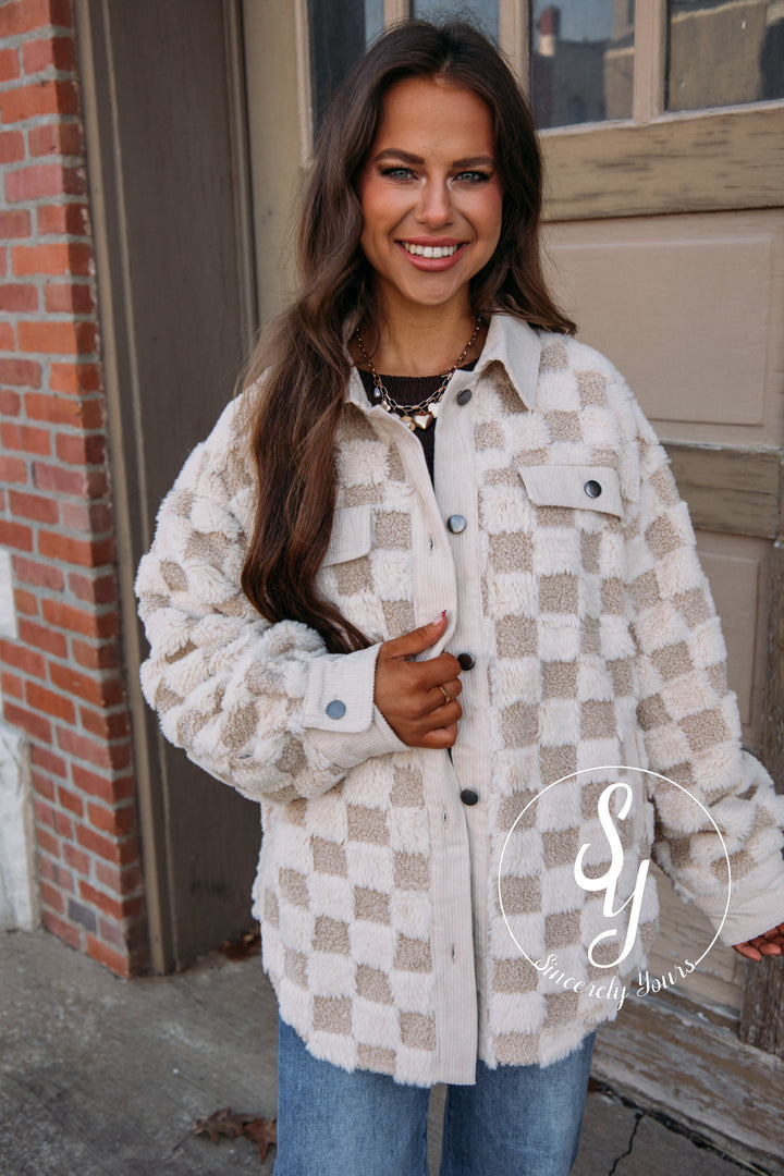 Sweet Checkered Jacket-Cream