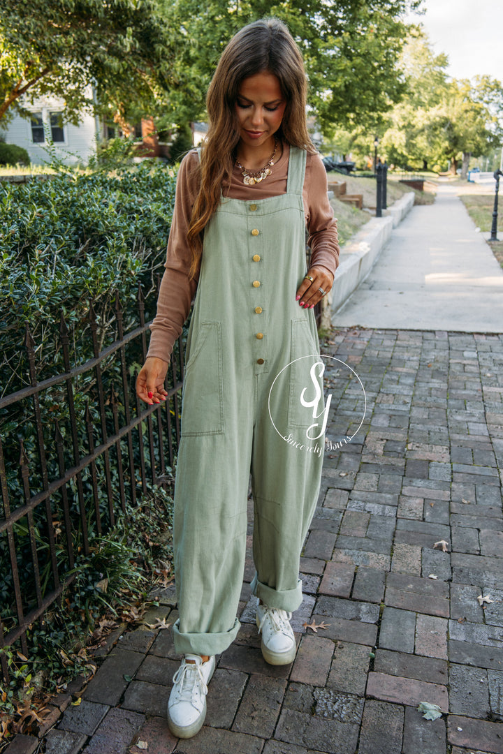 Falling For You Jumpsuit- Washed Sage