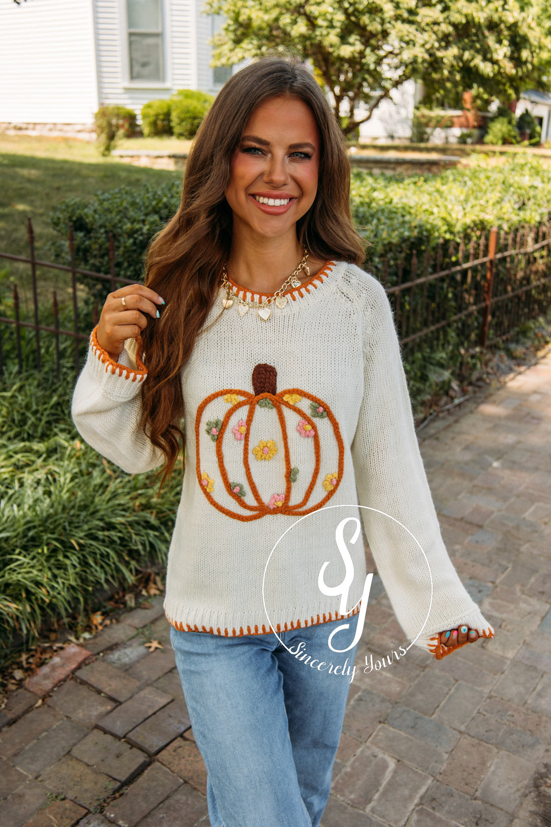 Pumpkin Flower Sweater- Ivory