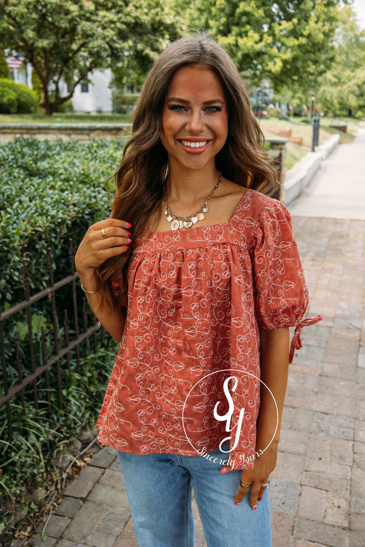 Dreamy Floral Blouse- Rust