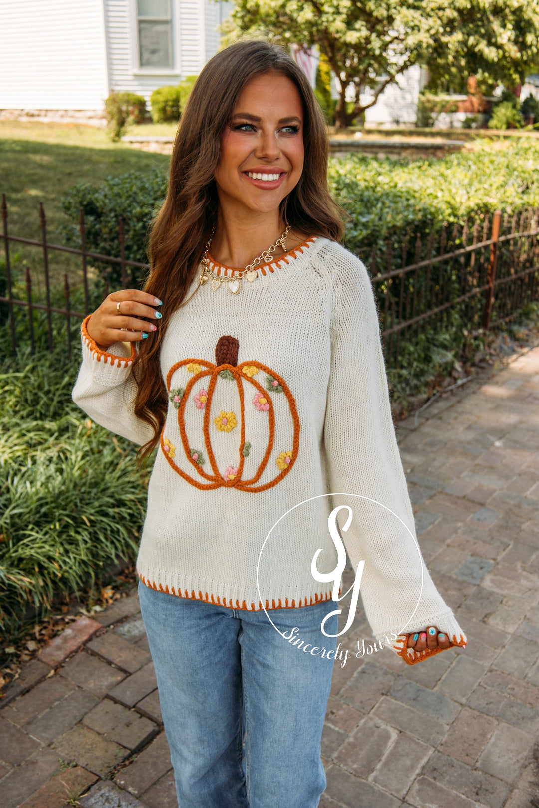 Pumpkin Flower Sweater- Ivory