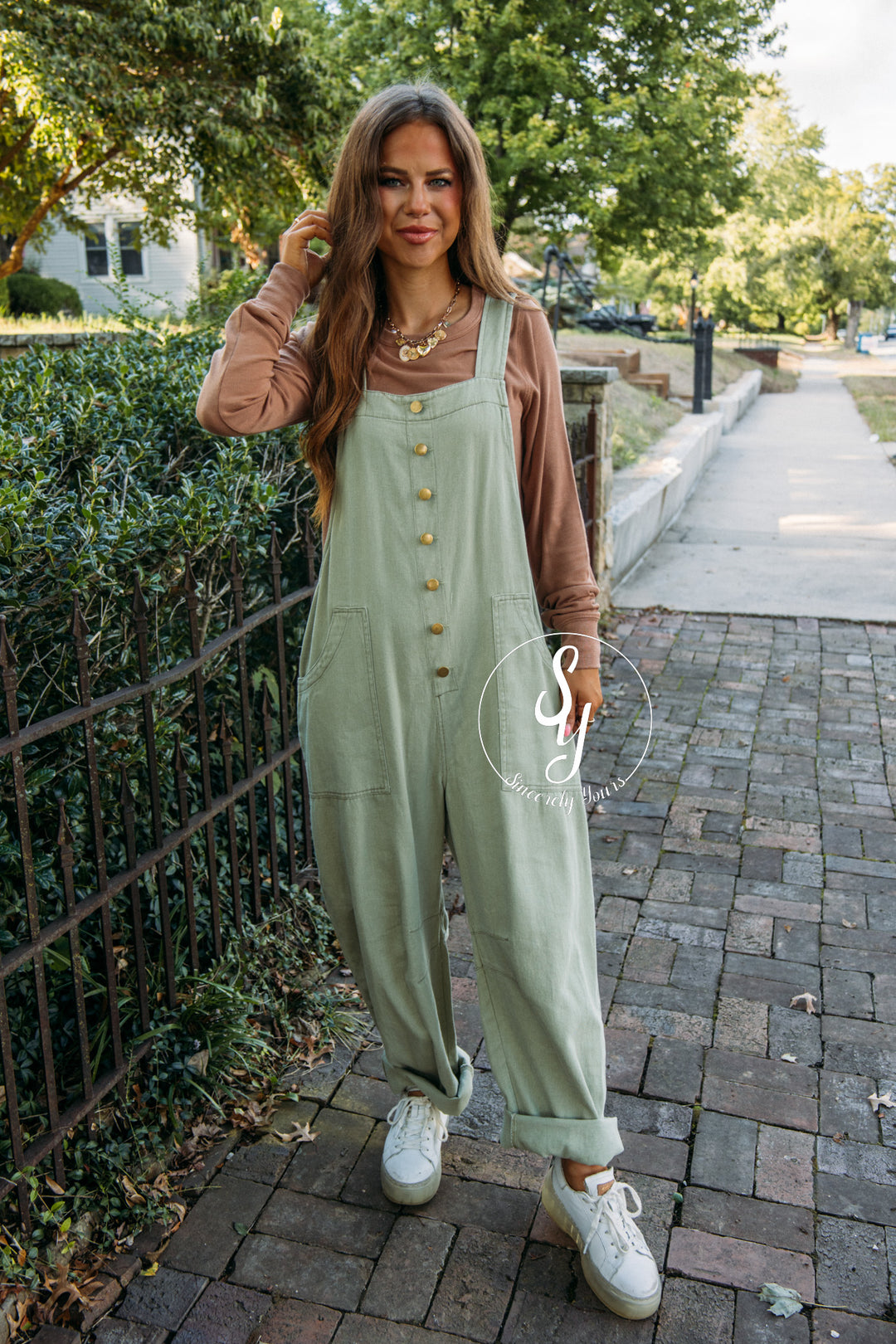 Falling For You Jumpsuit- Washed Sage