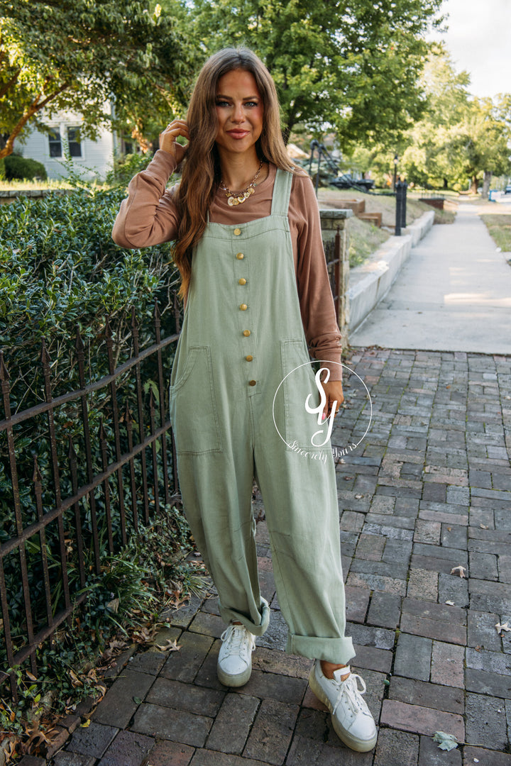 Falling For You Jumpsuit- Washed Sage