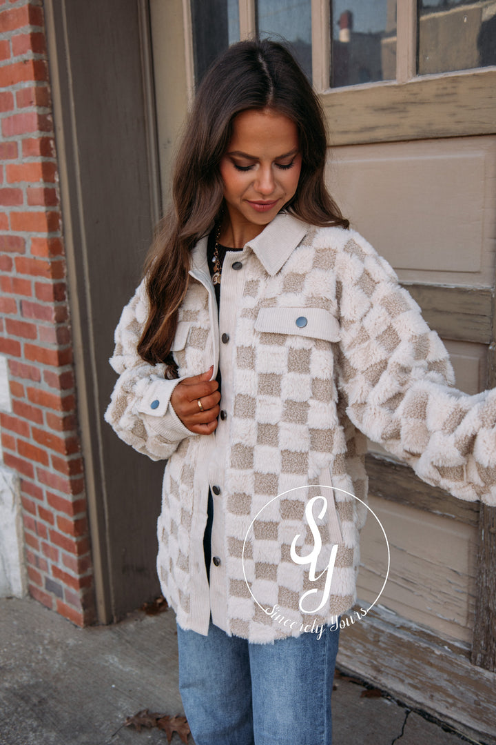 Sweet Checkered Jacket-Cream
