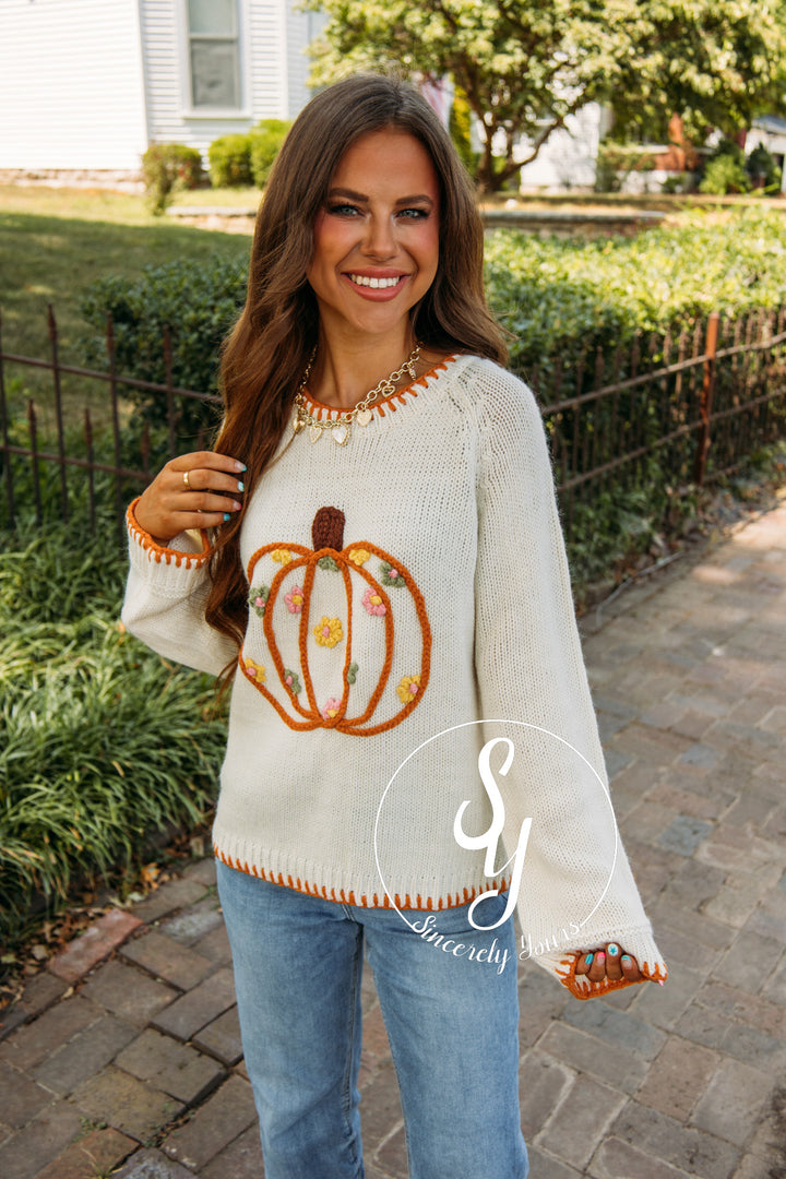 Pumpkin Flower Sweater- Ivory