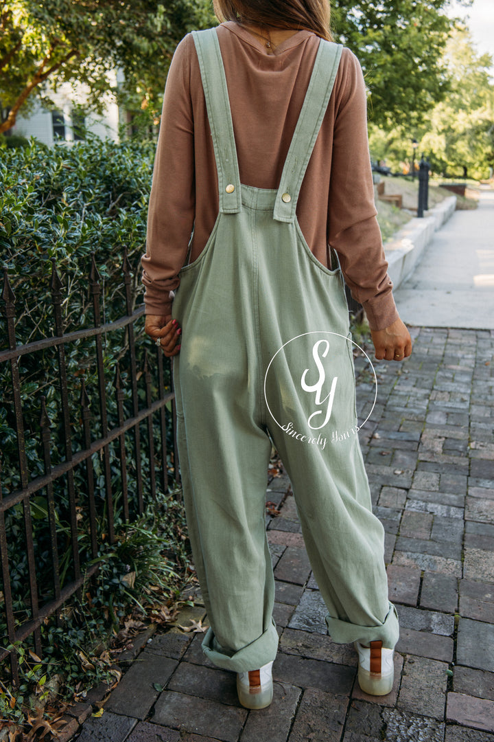 Falling For You Jumpsuit- Washed Sage
