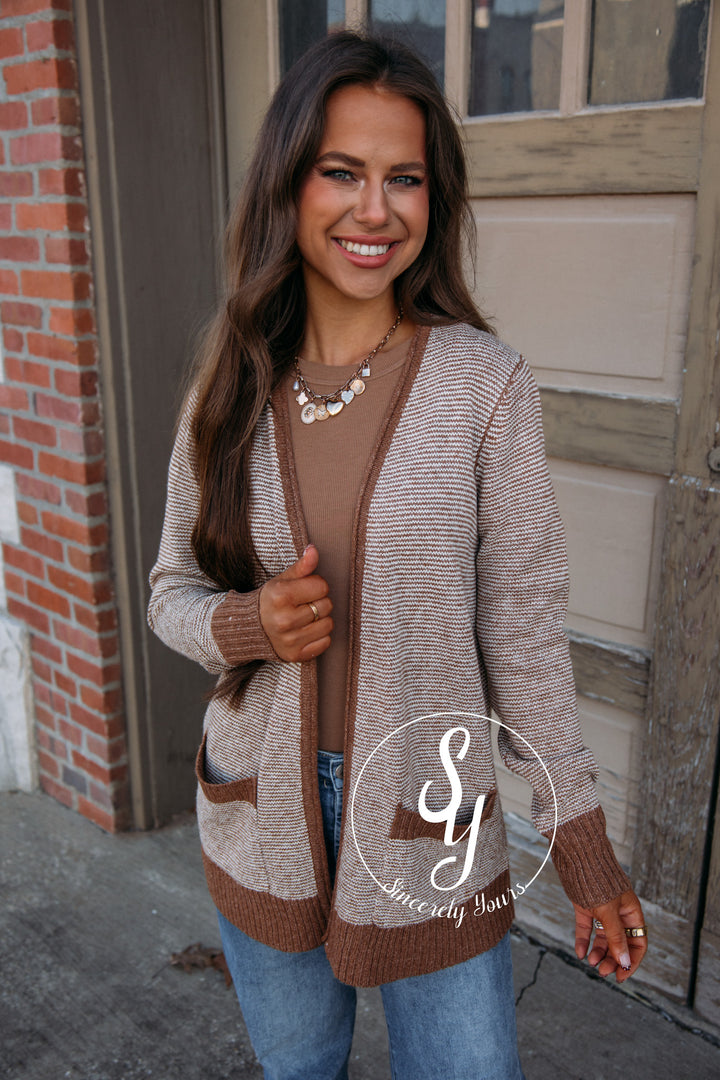 Noel Striped Cardigan-Camel